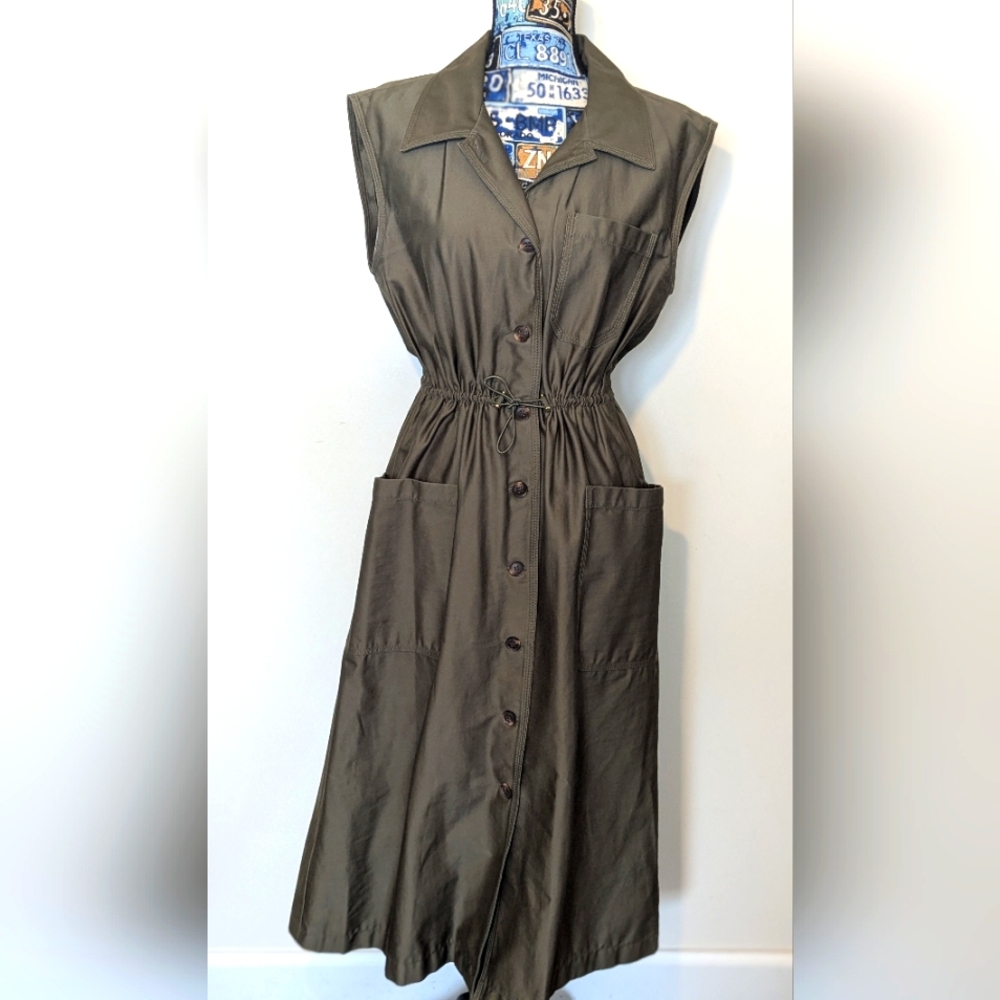Calvin Klein Camo Green Sleeveless Cargo Maxi Dress